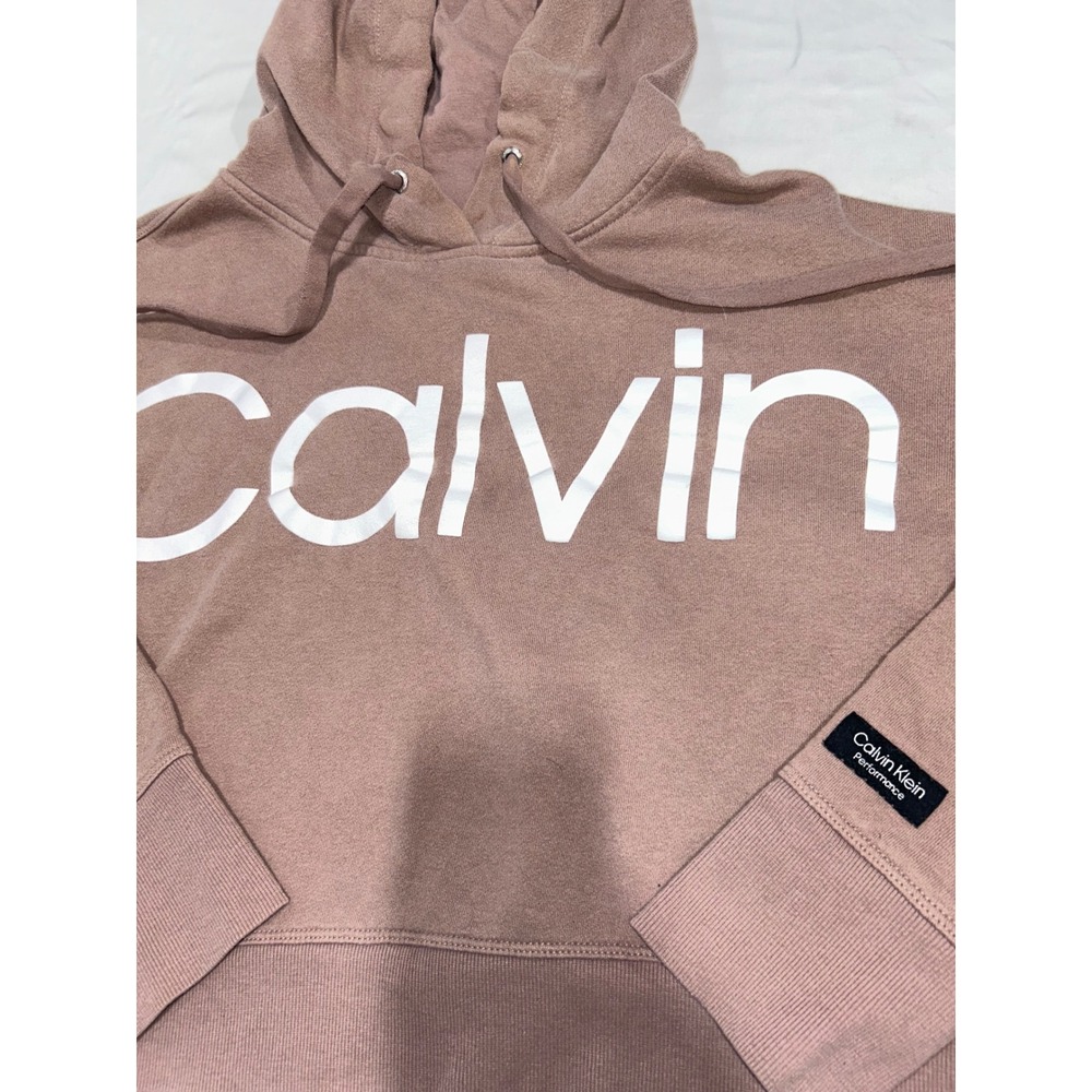 Calvin Klein Performance Womens Cropped Hoodie Mauve Logo Sweatshirt Large - Picture 2 of 7